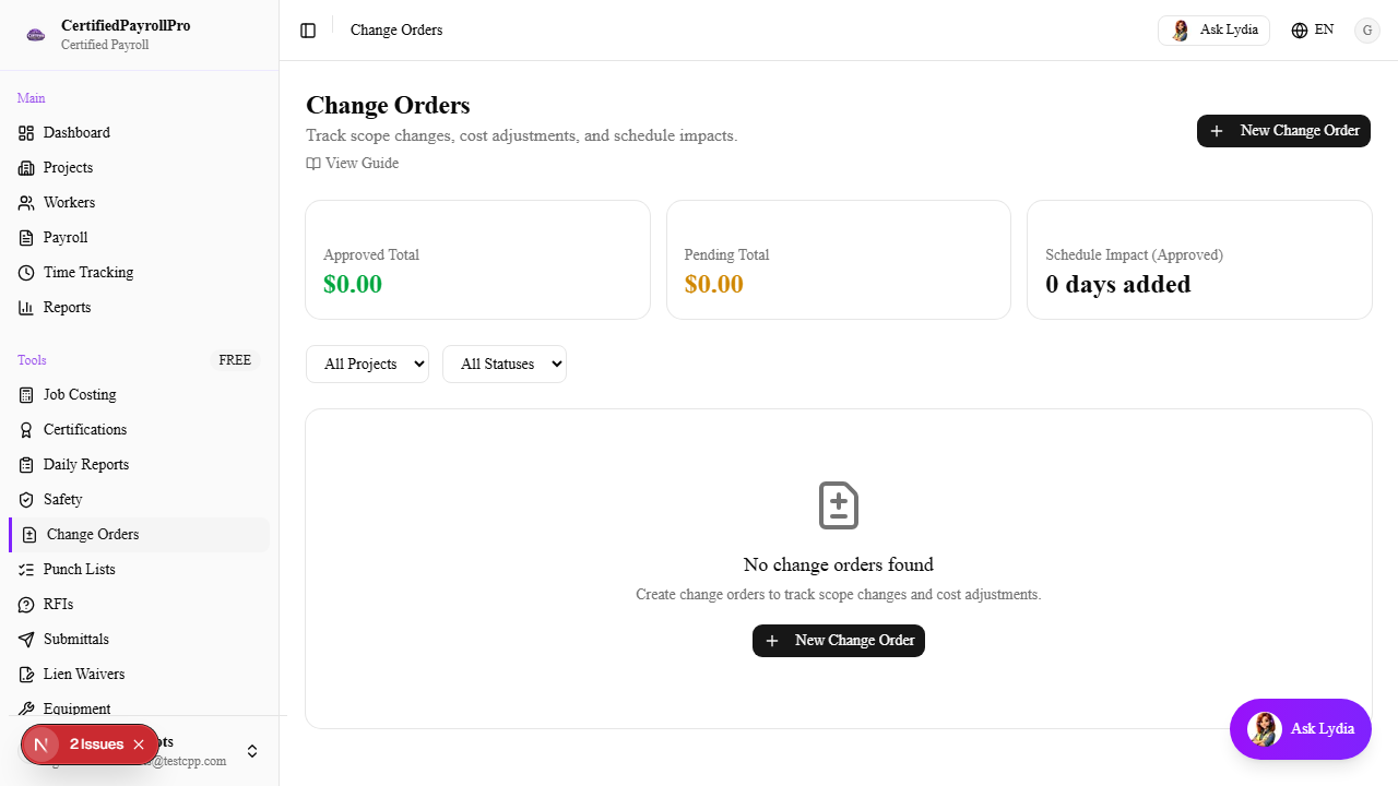 Navigate to Change Orders