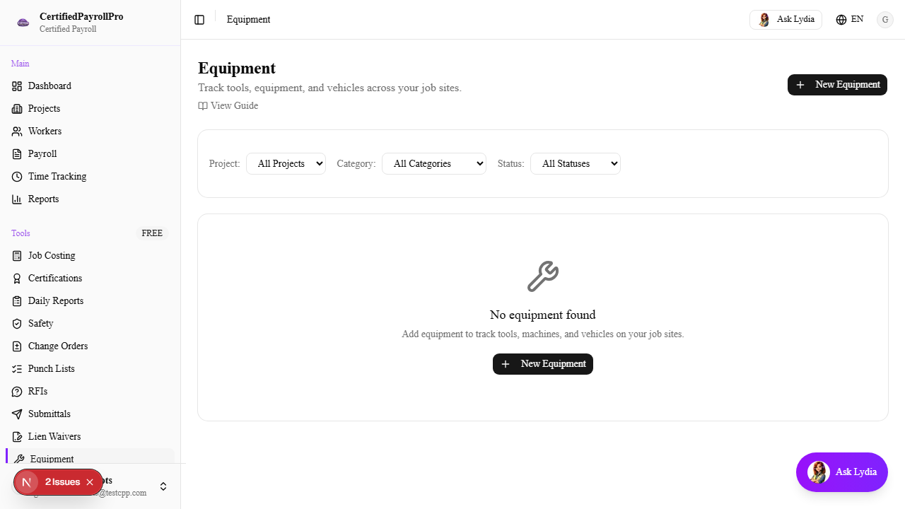 Navigate to Equipment