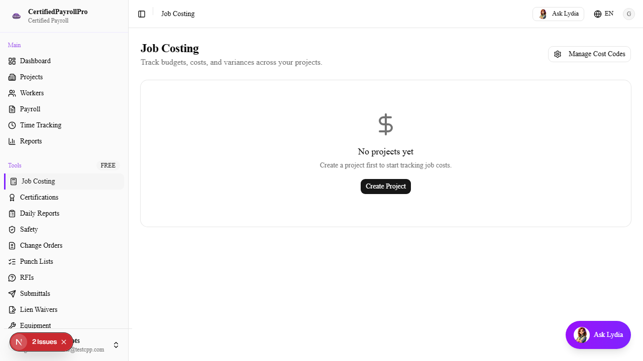 Navigate to Job Costing