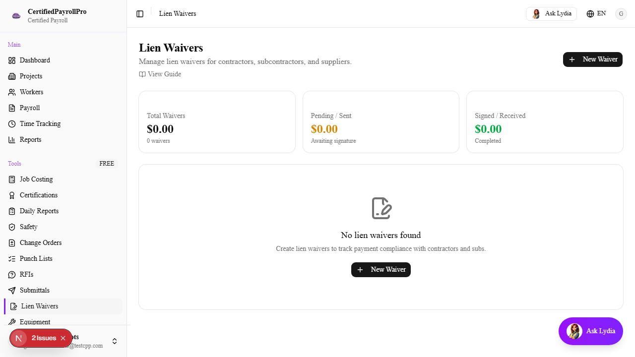 Navigate to Lien Waivers