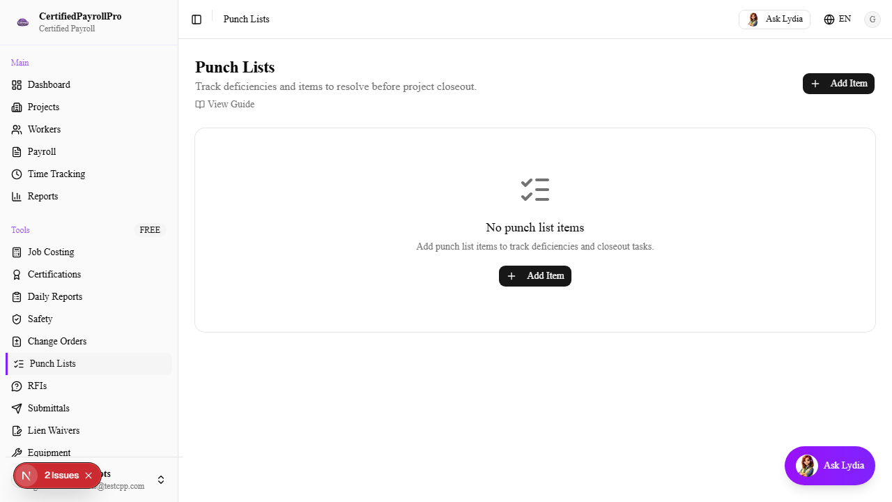 Navigate to Punch Lists