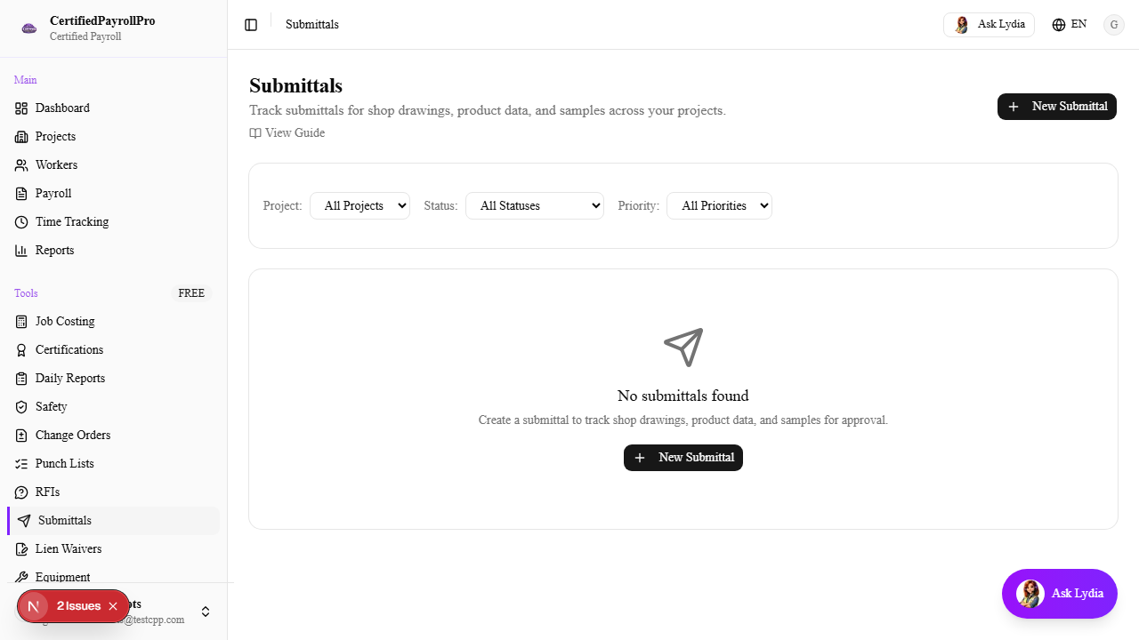 Navigate to Submittals